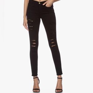 FRAME LE SKINNY DE JEANNE BLACK DISTRESSED JEANS SIZE 27